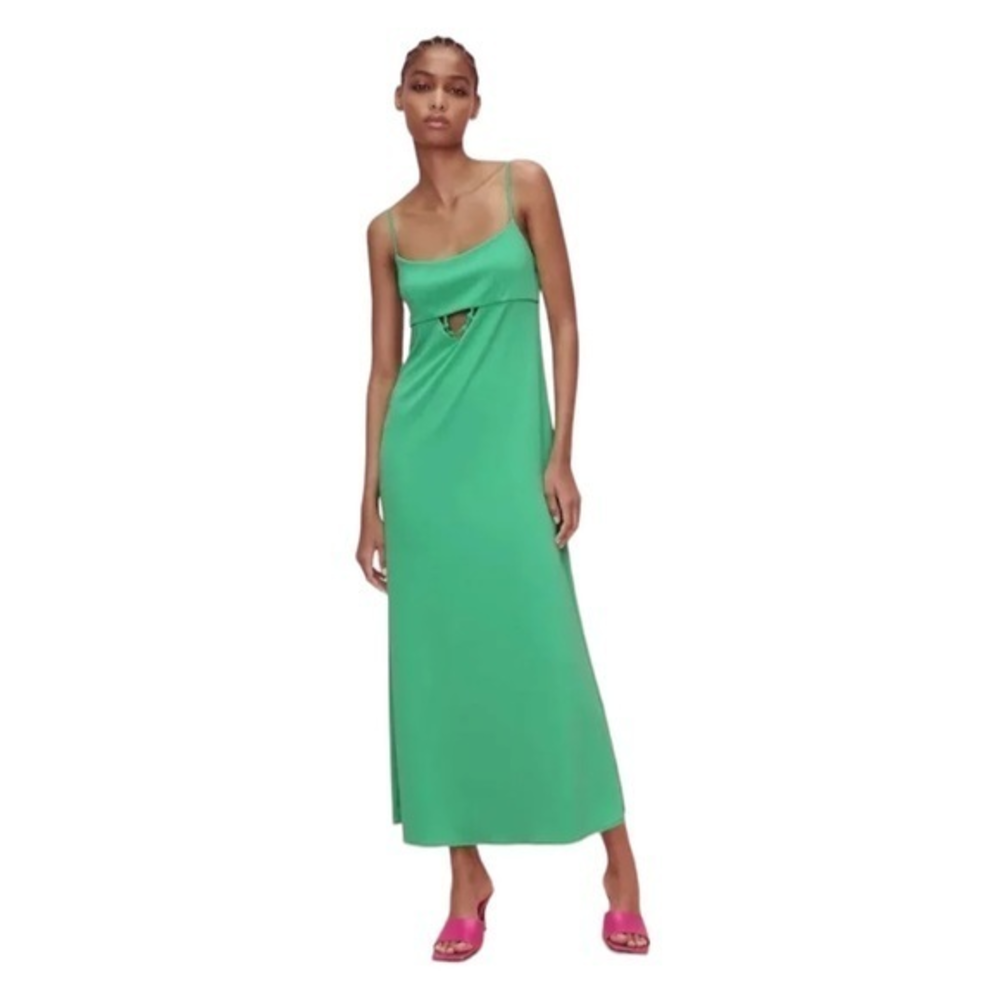 ZARA Women's Cut Out Green Maxi‎ Dress Size Large NEW/NWT
